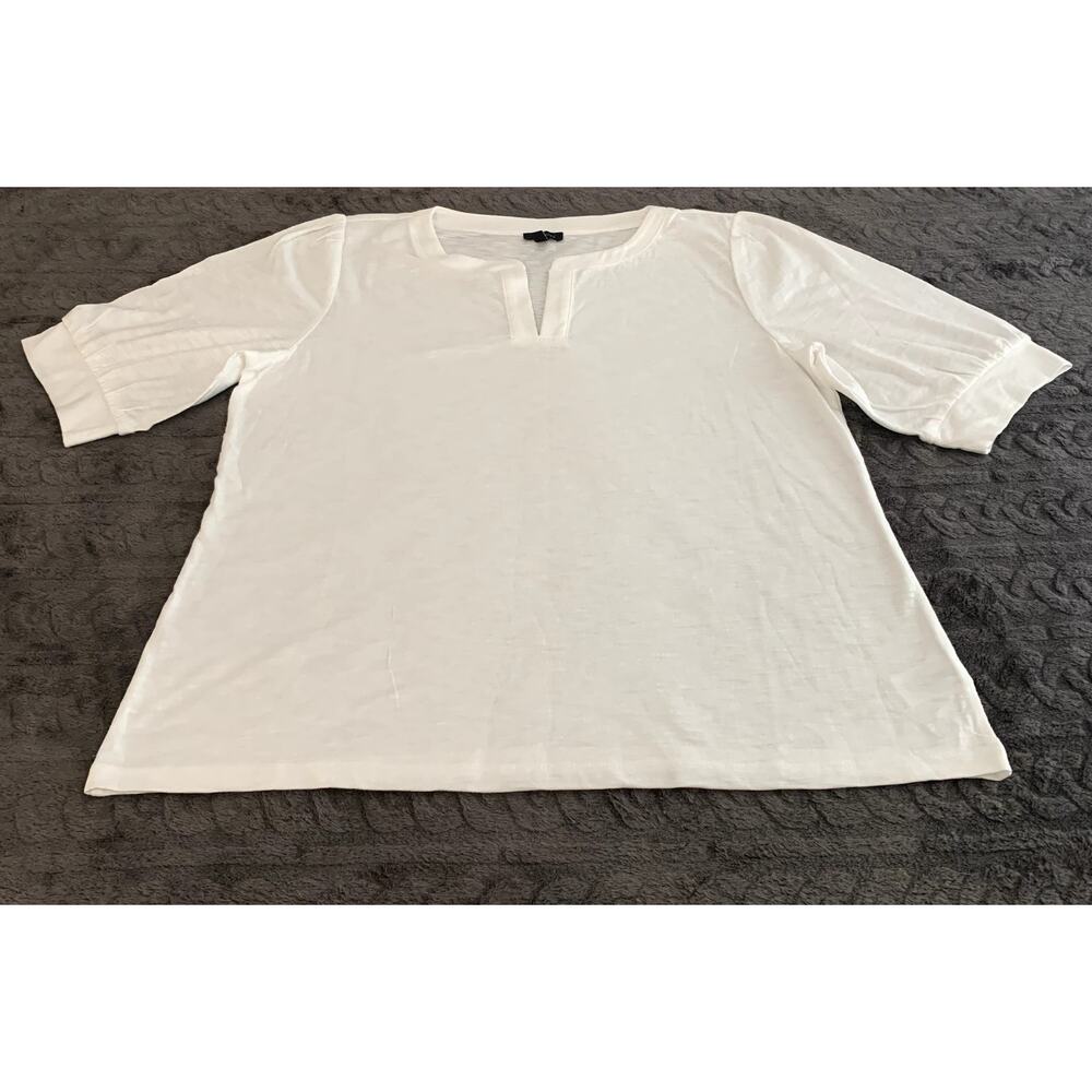 Talbots White T Shirt Cotton Blend Puff Sleeves Size L NWOT
